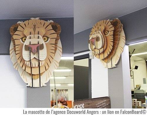 La mascotte de DOCUWORLD Angers : un lion en FalconBoard©